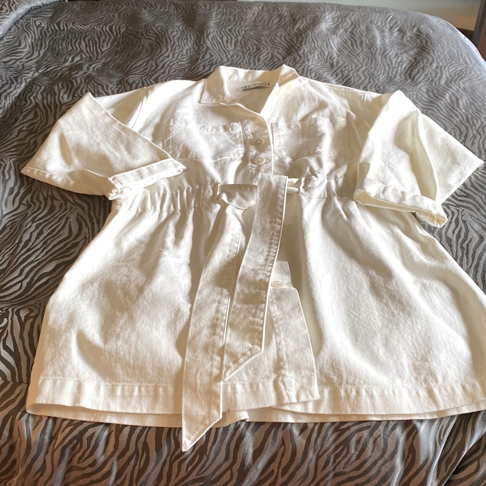 Zara cream denim mini dress / jacket
